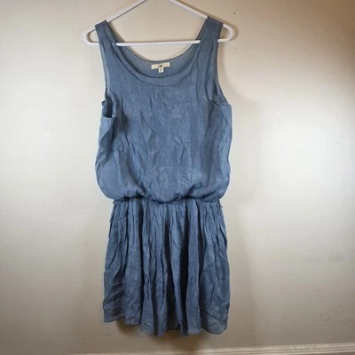 Vestido grande feminino YA babado azul seda-algodão - Imagem 1 de 4