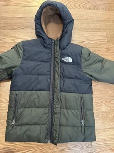 North Face Boys Jacket 7/8 Small Green Black 600 Fill Down Coat Puffer - Picture 1 of 10