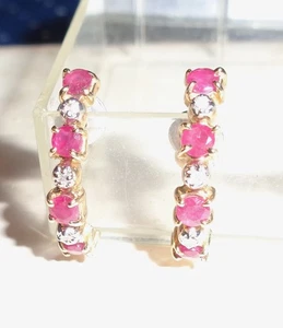 Vintage hübsche 14K Gold Ohrringe geschwungen Diamant & rote Steine TOP  - Bild 1 von 5