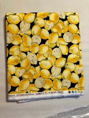 Hoffman Indulgence limones sobre tela de algodón negro 3,5 yardas Foto 1 de 4