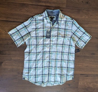 NWT Club Room White Plaid Short Sleeve Shirt Men's L (24.5" pit-pit, 32" length) - Image 1 of 4