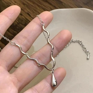 Irregular Water Drop Necklace with a Unique Corrugated Chain for Any Occasion - Picture 1 of 14