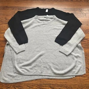 (2) H&M Divided Sweater Women's M Black/Gray Knitted Oversized Preppy Split Hem - Picture 1 of 9