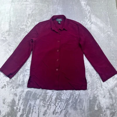 Lauren Ralph Lauren Petite Silk Button Down Shirt, Burgundy Long Sleeve Top - Image 1 of 4