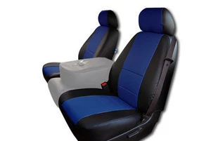 CHEVY SILVERADO 2007-2013 BLACK/BLUE LEATHER-LIKE CUSTOM FRONT SEAT COVER - Picture 1 of 1