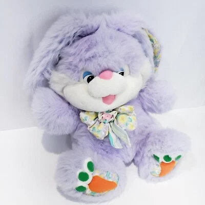 Vintage Large Easter Bunny Rabbit Plush Purple Stuffed Toy Carrot Bow Soft Decor - Image 1 of 4