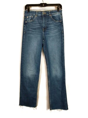 Джинсы из вареной джинсовой ткани с разделенным синим необработанным подолом H&M размер 6 - Изображение 1 из 3