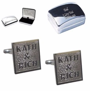 Gemelos personalizados + estuche cromado personalizado. Cumpleaños Boda Navidad - Imagen 1 de 3