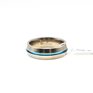 Edward Mirell Titanium Turquoise Anodized Center Polished Men's Wedding Band - Picture 1 of 5
