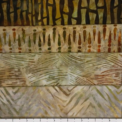 Lot of (4) 1 Yard Cuts 100% Cotton Quilting Batik Fabric Brown Green #342 - Image 1 of 2