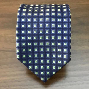 Tommy Hilfiger Thick Silk Tie Blue Silver Geometric Squares  Necktie 59”x3.25” - Picture 1 of 10