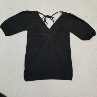 American Rag Cie Sweater Womans Extra Small Black V Neck Short Sleeve Casual - Image 1 of 4