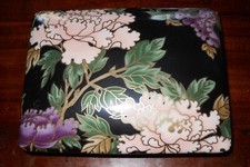 Fitz Floyd Porcelain 2 Deck Playing Card Container Purple Pink Green on Black