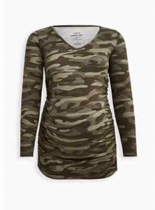 NUEVA TÓRRIDA (0X) Camiseta Túnica de Maternidad Suave Camuflaje Cuello en V Top Largo Oliva - Imagen 1 de 2