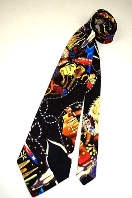 Corbata de Colección Nicole Miller Años 90 Cosida a Mano Arte Pop Austin Texas 55" x 4" c.1993 Foto 1 de 4