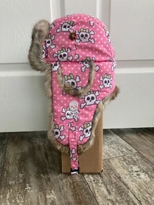 Mad Bomber Rabbit Fur Trapper Hat Skull Crossbones Pink Large - Picture 1 of 6