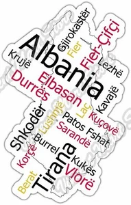 Albania Tirana Country Map Word Cloud Car Bumper Vinyl Sticker Decal 3.7"X5" - Picture 1 of 1