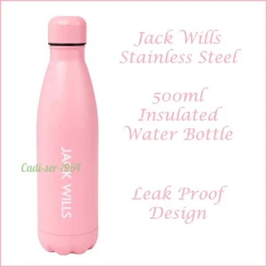 Jack Wills Pink Water Bottle 500ml Stainless Steel Reusable Water Bottle NEW - Picture 1 of 24