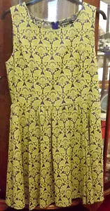 AED London: Ladies Blue Sleeveless Dress with Yellow Pattern - Size 10S - VGC - Picture 1 of 1