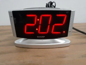 SHARP Model SPC033 Red LED Digital Alarm Clock with Swivel Case (Silver) TESTED - Picture 1 of 8