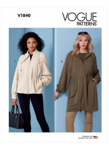 Vogue V1840 Sewing Pattern Misses' Unlined Zipper Jacket Size A5 (8-26) UNCUT - Imagen 1 de 8