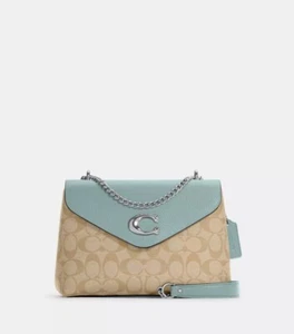 BOLSO DE HOMBRO COACH C6784 TAMMIE FIRMA LONA EN CLARO CAQUI/AZULADO CLARO - Imagen 1 de 10