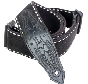 Levy’s BLACK CANVAS GENUINE LEATHER 2 1/8"Wd STITCH ADJUSTABLE GUITAR STRAP - Picture 1 of 8