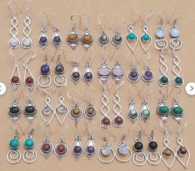 Amethyst & Mix Gemstone 925 Sterling Silver Plated Handmade Unisex Earring Lot - Image 1 of 3