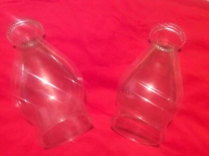 2- VTG Hurricane Beaded Top Glass Lantern, Lamp Shade - Picture 1 of 6