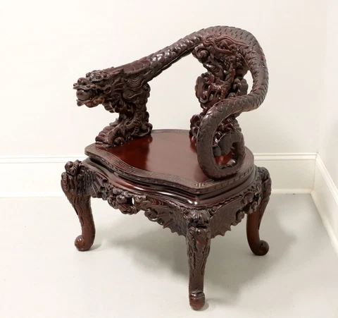 Antique Carved Rosewood Japanese Meiji Period Dragon Armchair Cover