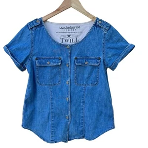 VTG Liz Claiborne Denim Top Y2K Cotton Casual Shirt Western Boho Summer Small - Picture 1 of 13