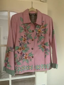 Indigo Moon Jacke mit Stickerei und Blumen bunt Knopfleiste Größe XS - Bild 1 von 14