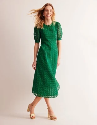 BODEN Floral Patterned Organza Midi Dress Green Tambourine Puff  Sleeves Sz 6(S) - Image 1 of 4