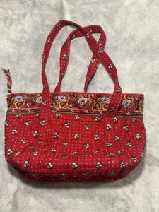 VINTAGE VERA BRADLEY GROSSE ROTE BLUMEN HANDTASCHE GELDBEUTEL MIT REISSVERSCHLUSS OBEN, UNTERER EINSATZ - Bild 1 von 11