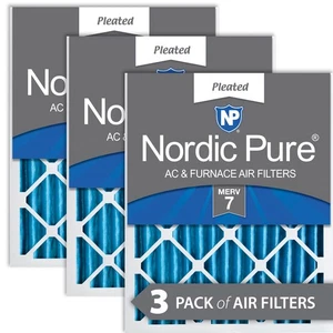Nordic Pure 12x24x2 Pleated MERV 7 Air Filters 3 Pack - Picture 1 of 7