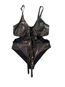 Vetchy Swimsuit Peek A Boo Sides One Piece Gray Metallic Womens Size Medium - Picture 1 of 8