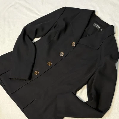 Blazer De Colección Liz Claiborne Negro Talla 8 Oficina Corpcore Lux Leopardo Botones Traje Usado en Excelente Condición Foto 1 de 4