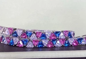 Ross Simons Sterling Silver 925 Trillion Cut pink blue Sapphire Bracelet 7” - Picture 1 of 18