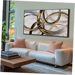 Gold and Black Abstract Wall Art Modern Artwork Canvas 24"x48" Gold White - Picture 1 of 7