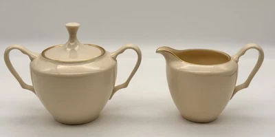 LENOX SPECIAL China Marfil Crema y Azúcar Cubierto Set Borde Dorado EE. UU. Foto 1 de 4