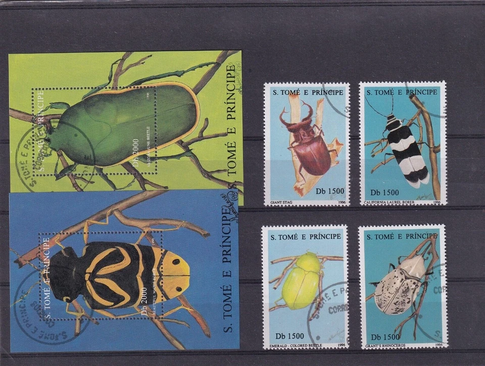 SA19d Santo Tomé y Príncipe 1996 Insectos minihojas + sellos usados Foto 1 de 1