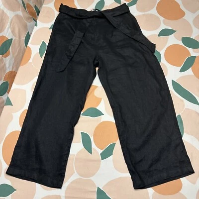 Pantalones de lino Halston de pierna ancha para mujer grandes negros con cinturón cintura Lagenlook informales Foto 1 de 4