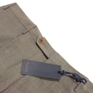 Zanella NWT Dress Pants Size 36 US Parker In Grayish Beige Melange 100% Wool - Picture 1 of 13