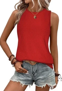 KIRUNDO Womens Tank Tops 2024 Summer Fashion Casual Eyelet Sleeveless Shirts - Picture 1 of 5