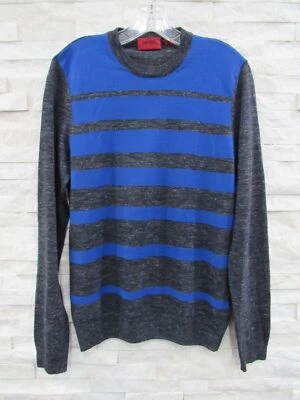 HUGO Boss Bright Blue & Gray Striped Wool Linen Alpaca Knit Sweater S - Image 1 of 4