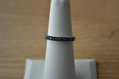 0.10ct Blue Diamond Band Ring Rhodium Plated over Sterling Silver Size 5 - Image 1 of 4