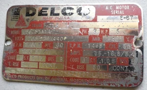 DELCO Automotive Products GM A.C. Motor Vintage Name Plate Emblem Badge Plaque - Picture 1 of 3