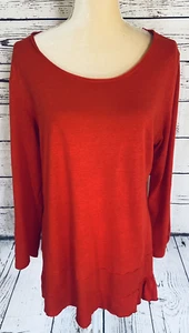 Westbound Women's XL Blouse Orange 3/4 Sleeves Ruffle Hem Linen Blend Soft - Picture 1 of 8