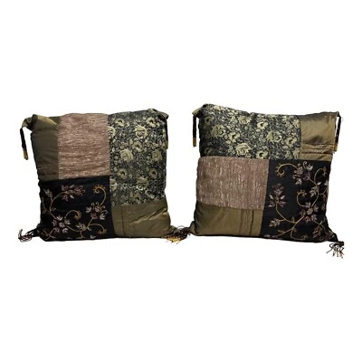 Borgata Mixed Print Embroidered Beaded Tassel Floral Pillows 14x14 Square - Image 1 of 4