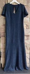 ST. JOHN Blue Malachite Shimmer Sequin Knit Mermaid Gown Dress Flutter Sleeve 8 - Picture 1 of 16